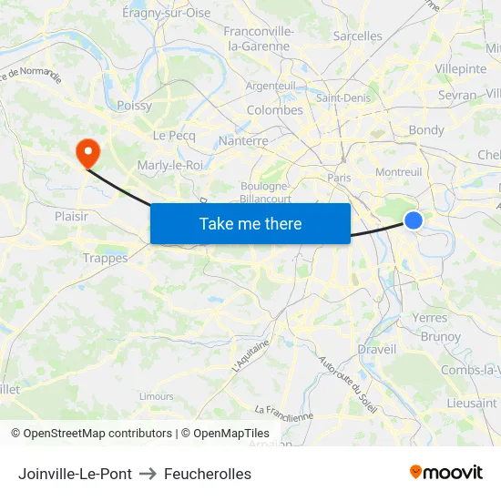 Joinville-Le-Pont to Feucherolles map