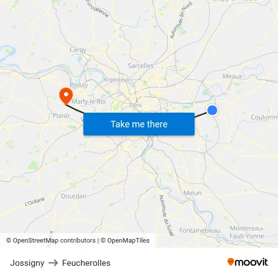 Jossigny to Feucherolles map