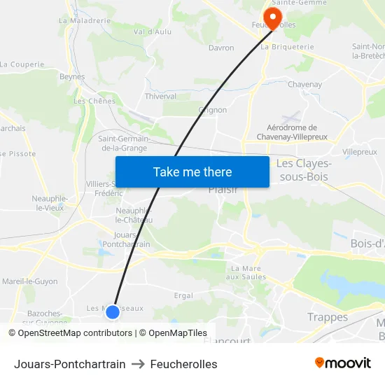Jouars-Pontchartrain to Feucherolles map