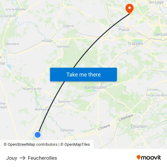 Jouy to Feucherolles map