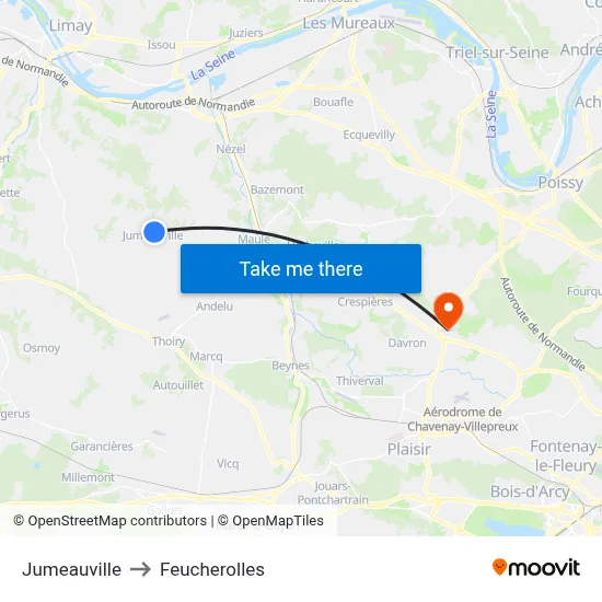 Jumeauville to Feucherolles map