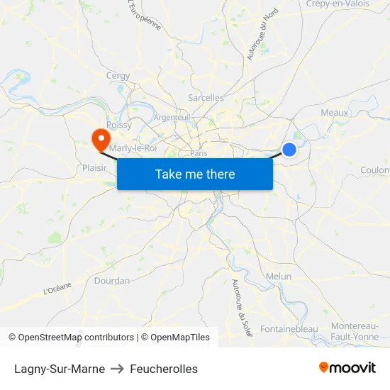 Lagny-Sur-Marne to Feucherolles map