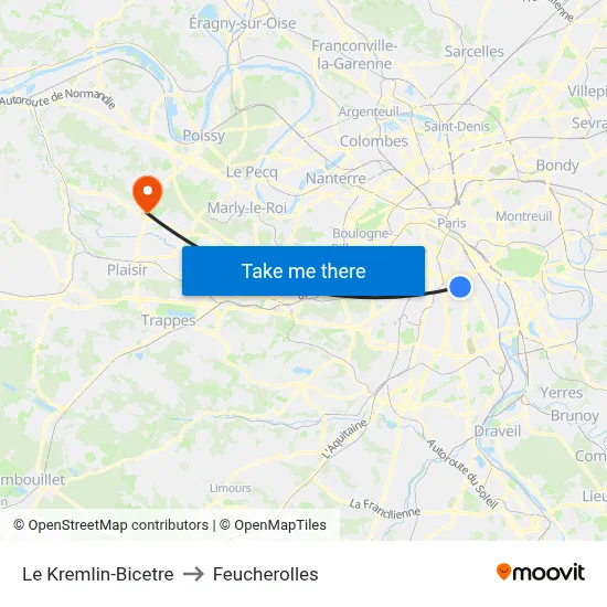 Le Kremlin-Bicetre to Feucherolles map