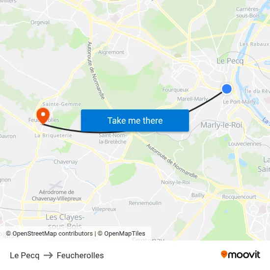 Le Pecq to Feucherolles map