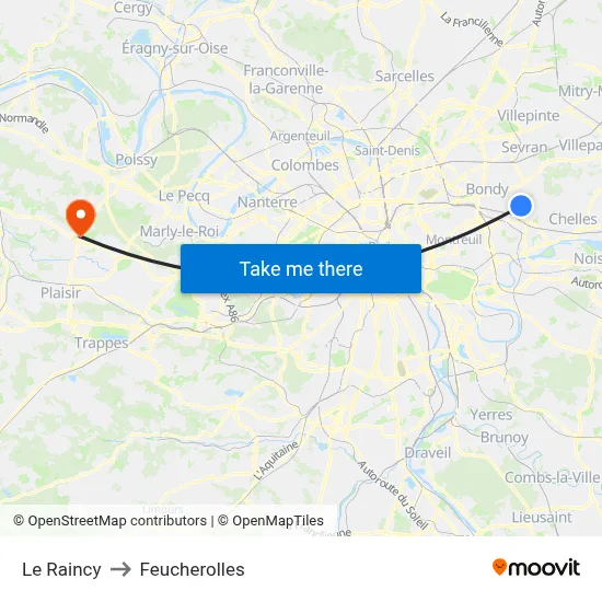 Le Raincy to Feucherolles map
