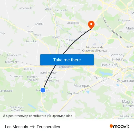 Les Mesnuls to Feucherolles map