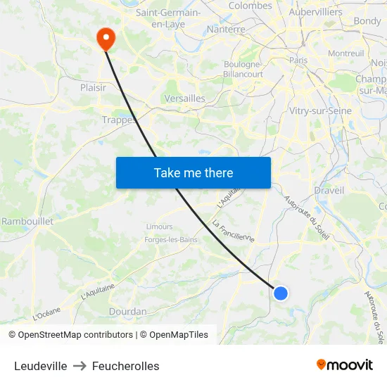 Leudeville to Feucherolles map