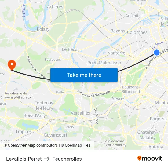 Levallois-Perret to Feucherolles map