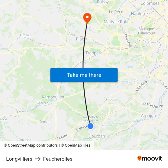 Longvilliers to Feucherolles map