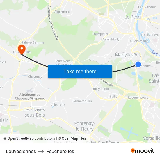 Louveciennes to Feucherolles map