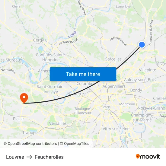 Louvres to Feucherolles map
