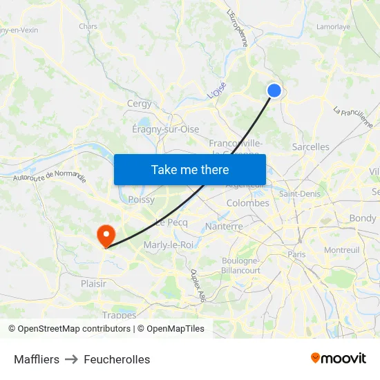 Maffliers to Feucherolles map
