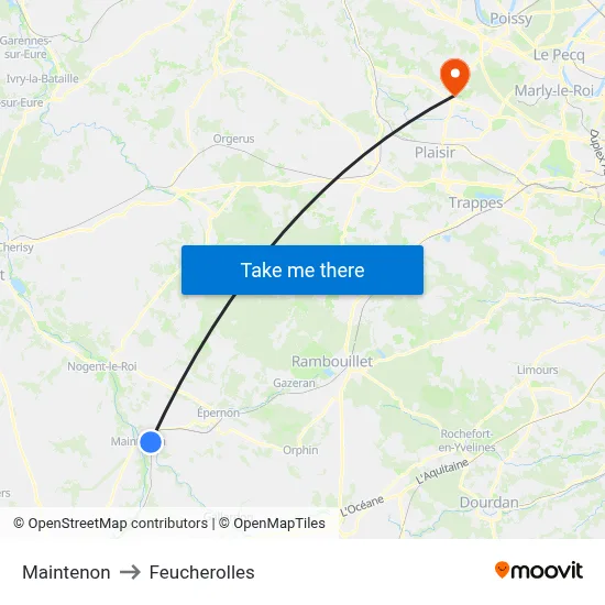 Maintenon to Feucherolles map
