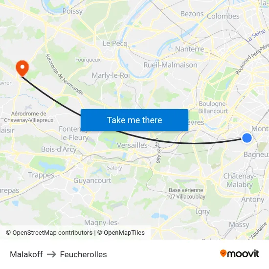Malakoff to Feucherolles map