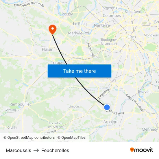 Marcoussis to Feucherolles map