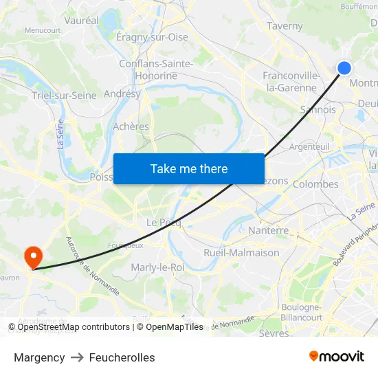 Margency to Feucherolles map