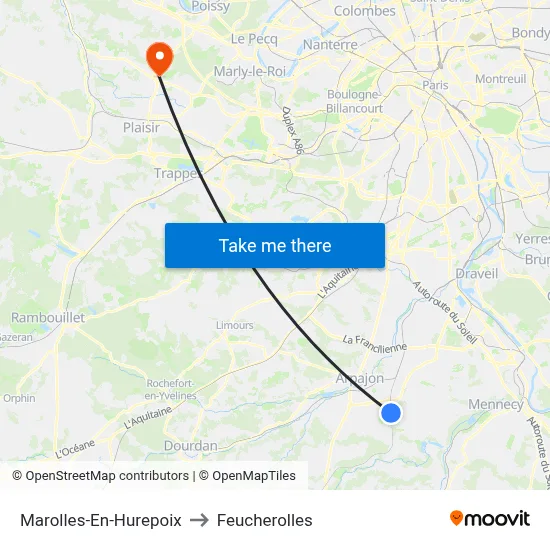 Marolles-En-Hurepoix to Feucherolles map