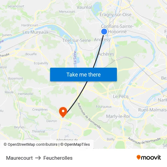 Maurecourt to Feucherolles map