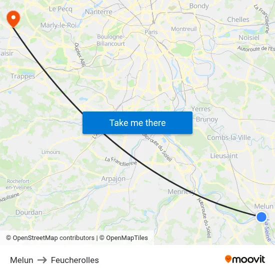 Melun to Feucherolles map