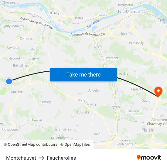 Montchauvet to Feucherolles map