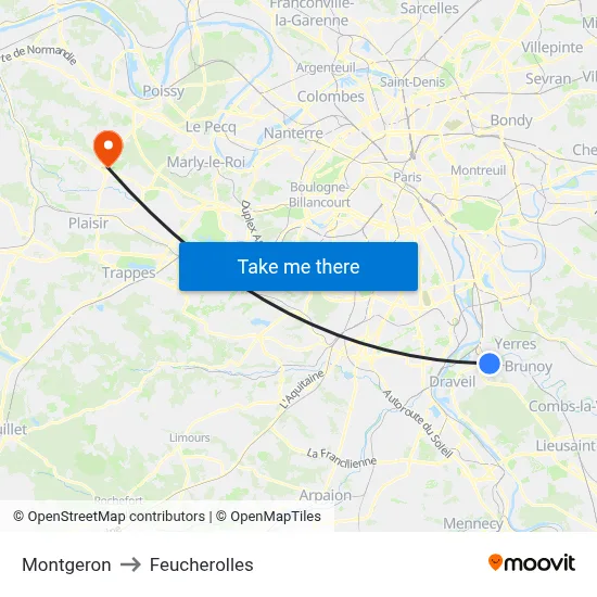 Montgeron to Feucherolles map