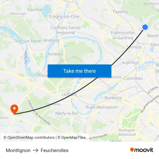 Montlignon to Feucherolles map