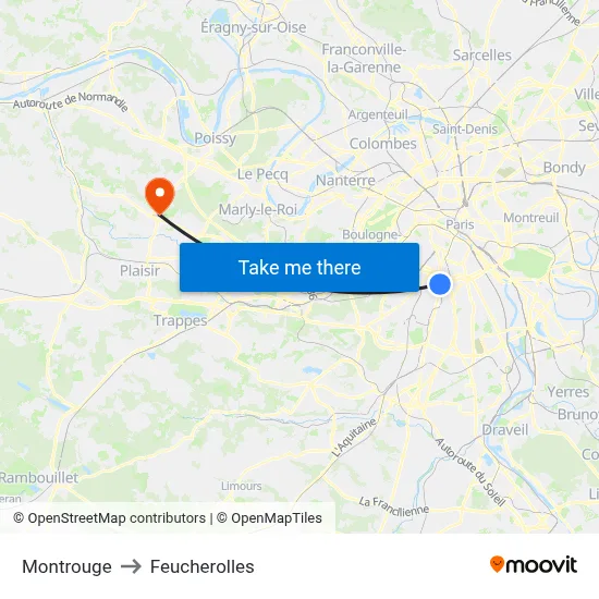 Montrouge to Feucherolles map