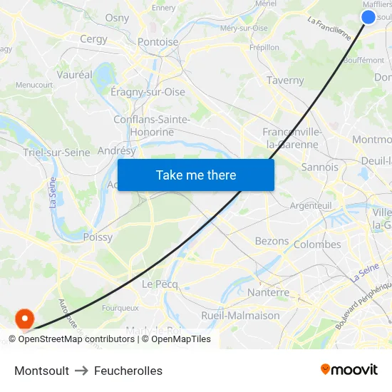 Montsoult to Feucherolles map