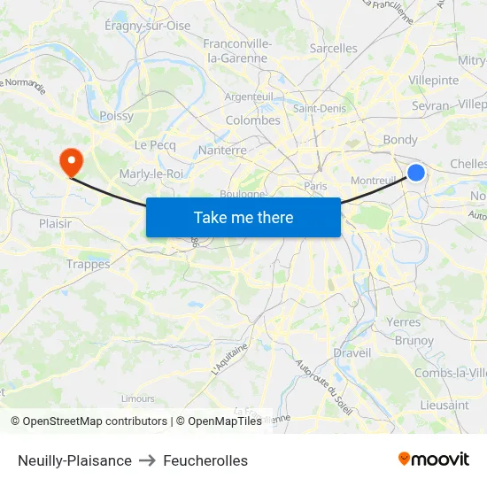 Neuilly-Plaisance to Feucherolles map
