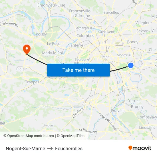 Nogent-Sur-Marne to Feucherolles map