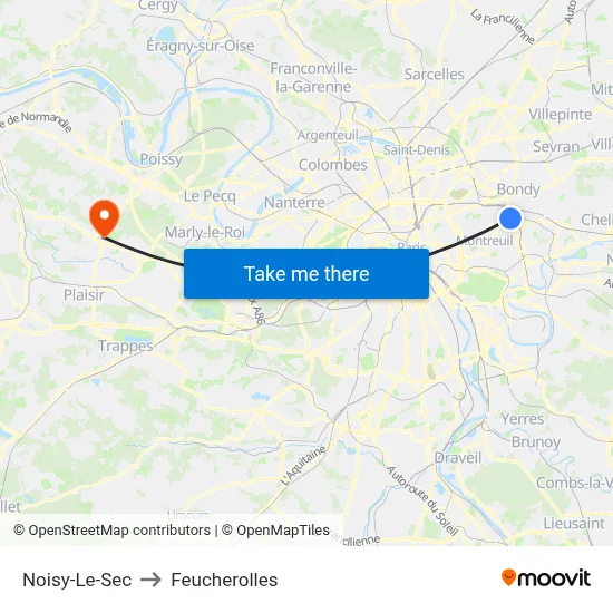 Noisy-Le-Sec to Feucherolles map