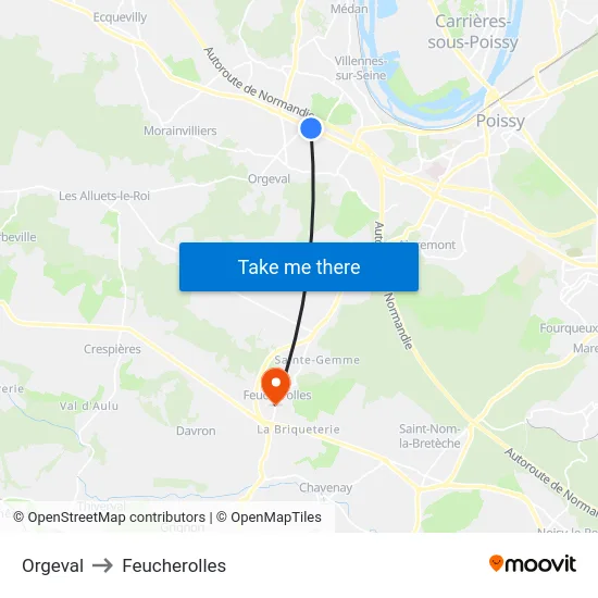 Orgeval to Feucherolles map