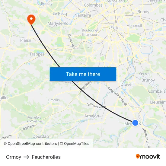 Ormoy to Feucherolles map