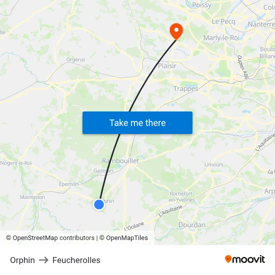 Orphin to Feucherolles map