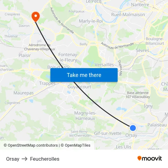 Orsay to Feucherolles map