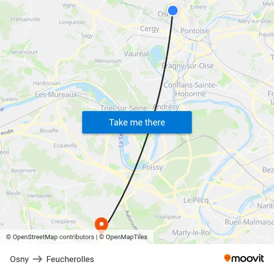 Osny to Feucherolles map