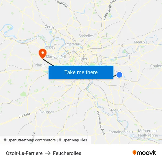 Ozoir-La-Ferriere to Feucherolles map