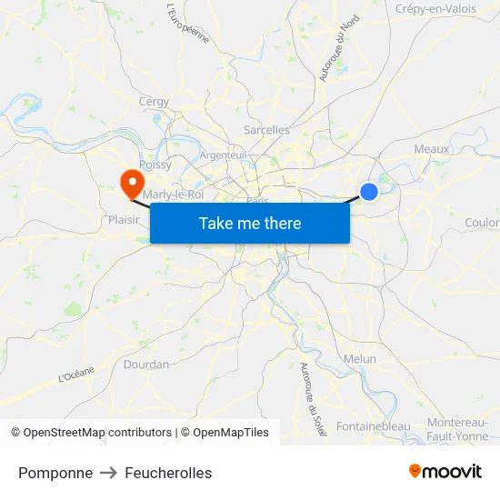 Pomponne to Feucherolles map