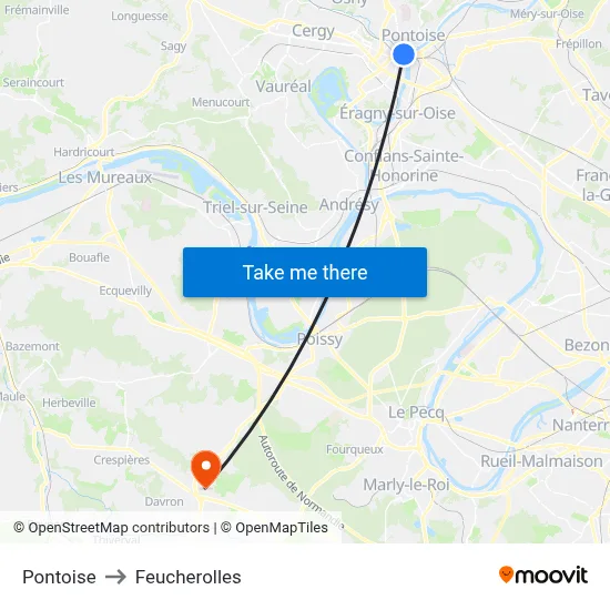 Pontoise to Feucherolles map