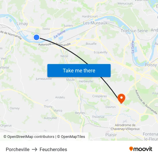 Porcheville to Feucherolles map