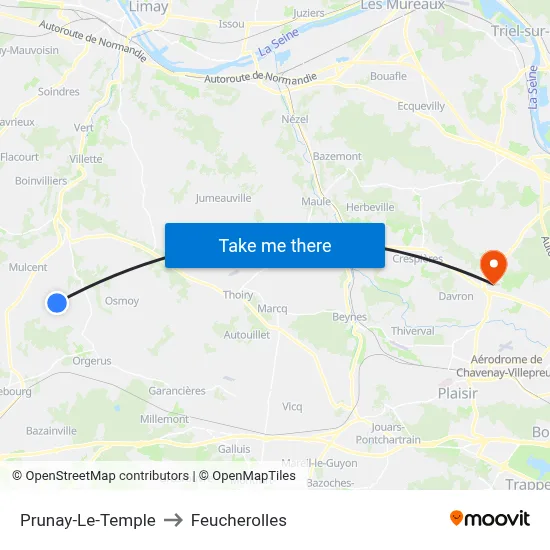 Prunay-Le-Temple to Feucherolles map