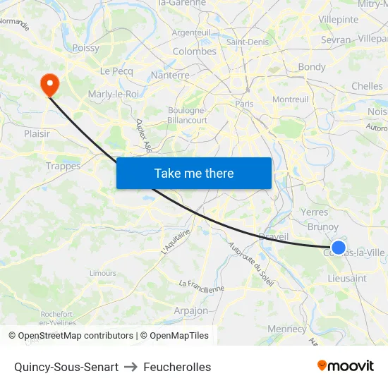 Quincy-Sous-Senart to Feucherolles map