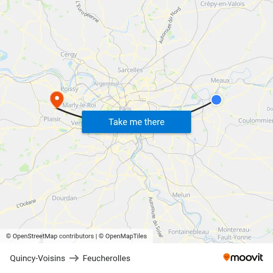 Quincy-Voisins to Feucherolles map