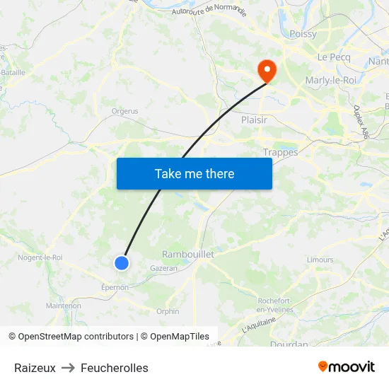 Raizeux to Feucherolles map