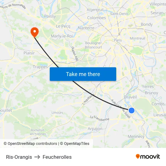 Ris-Orangis to Feucherolles map