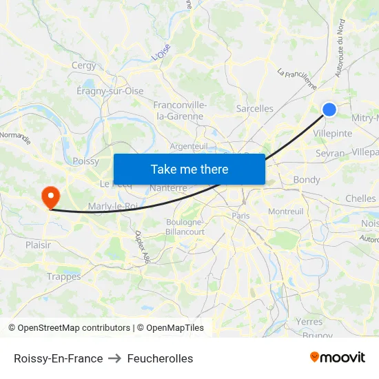 Roissy-En-France to Feucherolles map