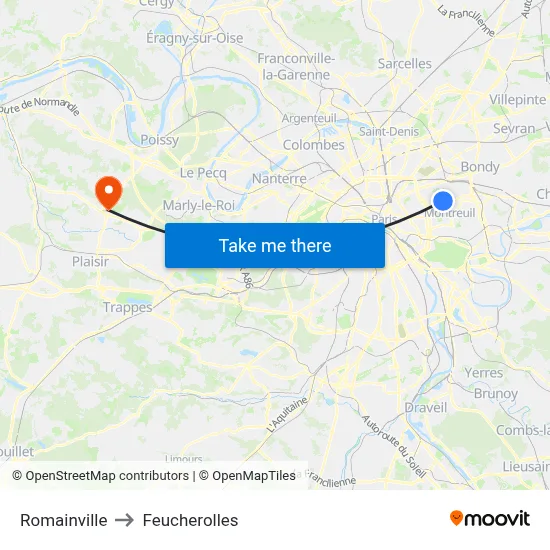 Romainville to Feucherolles map