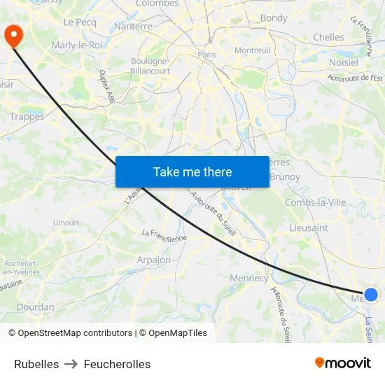 Rubelles to Feucherolles map