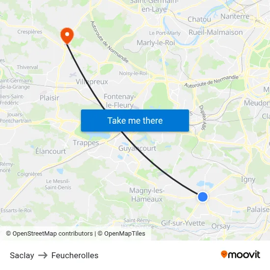 Saclay to Feucherolles map