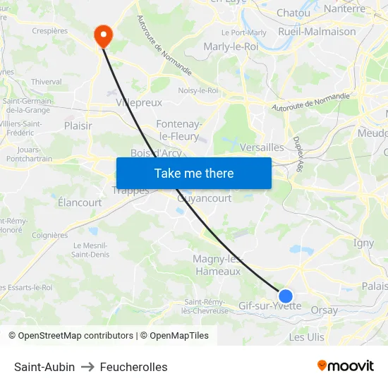 Saint-Aubin to Feucherolles map